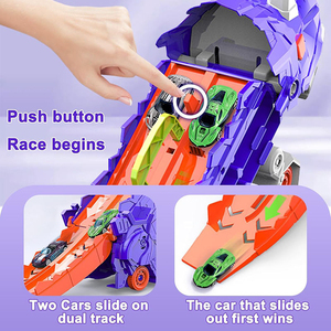 Giocattoli per Bambini Pista da Corsa con Auto Slot <span class=keywords><strong>Camion</strong></span> Trasportatore di Dinosauri Veicoli <span class=keywords><strong>Giocattolo</strong></span> a Frizione Monster Truck con 2 Auto in Metallo - Product Image 2