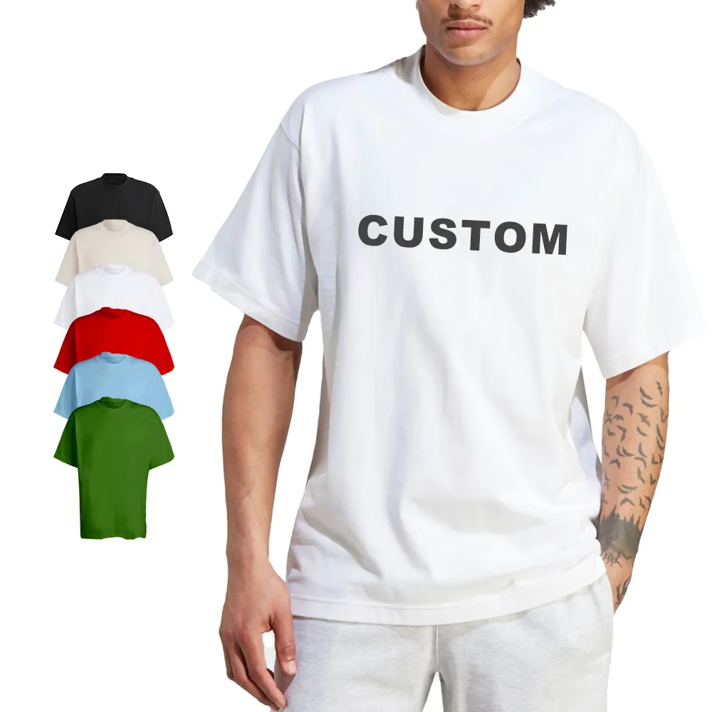 플러스 사이즈 남성용 헤비 웨이트 티셔츠 맞춤 로고 특대면 모의 목 티셔츠 퍼프 프린트 스트리트웨어 T 셔츠