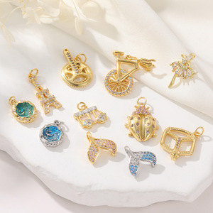 Collier avec pendentif en cristal de zircon plaqué or 14 carats, voiture de poisson, Paris, tour Eiffel, fille de danse pour bijoux à bricoler soi-même - Product Image 2