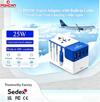 Adaptateur de voyage FOXCAN PD25W avec câble rétractable, ports de sortie 2C2A, courant nominal 10A, adaptateur universel