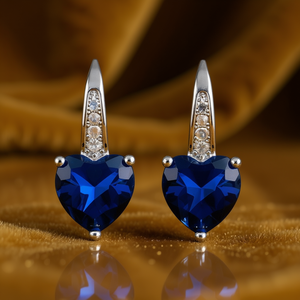 Boucles d'oreilles pendantes en cristal bleu saphir en forme de cœur, serties de griffes en argent 925, bijoux romantiques pour femmes à porter au quotidien - Product Image 2