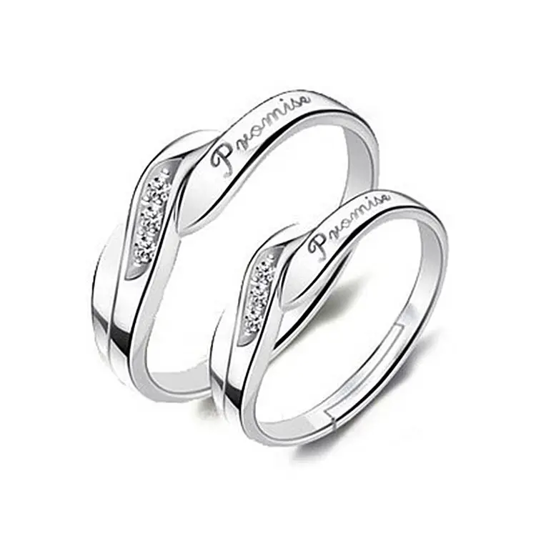 silver jewelry 925 sterling PROMISE love couple rings adjustable wedding and engagement ring