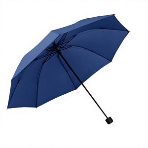 Parapluie pliant manuel à trois volets, 8 baleines, style américain, en pongé 190T, pour soleil et pluie, renforcé, couleur unie - Product Image 1