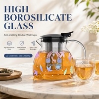Ensemble théière moderne en verre transparent avec tasses à double paroi anti-brûlure, compatible cuisinière, en borosilicate, pour la préparation du thé