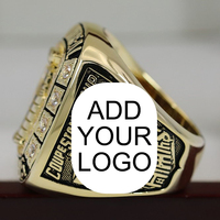 Bagues de champion de hockey en zircon plaqué or et argent avec logo personnalisé pour unisexe