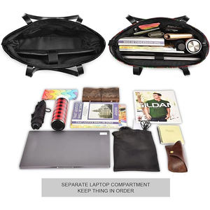 Stewart Tartan Plaid Laptop Mujeres Regalo perfecto Bolsa de viaje Lona Profesor Uso múltiple Ocasión Bolsa de algodón con asa de cuero negro - Product Image 5