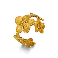 Bague Chic en Acier Inoxydable Ouverte, Anneaux Fleur Multi-Pétales pour Femme, Bijoux Plaqué Or 18 carats de Haute Qualité TGJZ6074