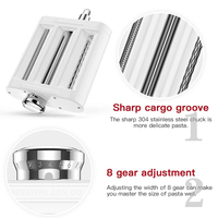 Accesorio para Pasta 3 en 1 para Batidora KitchenAid, Rodillo de Acero Inoxidable y Juego de Cortadores de Espagueti y Fettuccine, 8 Opciones de Grosor