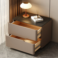 Table de chevet moderne à 2 tiroirs avec plateau en pierre et pieds en bois, table d'appoint minimaliste pour chambre à coucher et salon, meuble de rangement