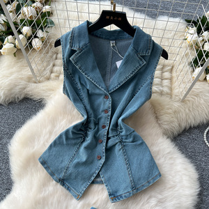 Set Denim Anti-Stress Parigino: Bustier Senza Maniche e Gonna Midi Plissettata - Outfit Estivo Leggero in Misto Lino per Donna - Product Image 4