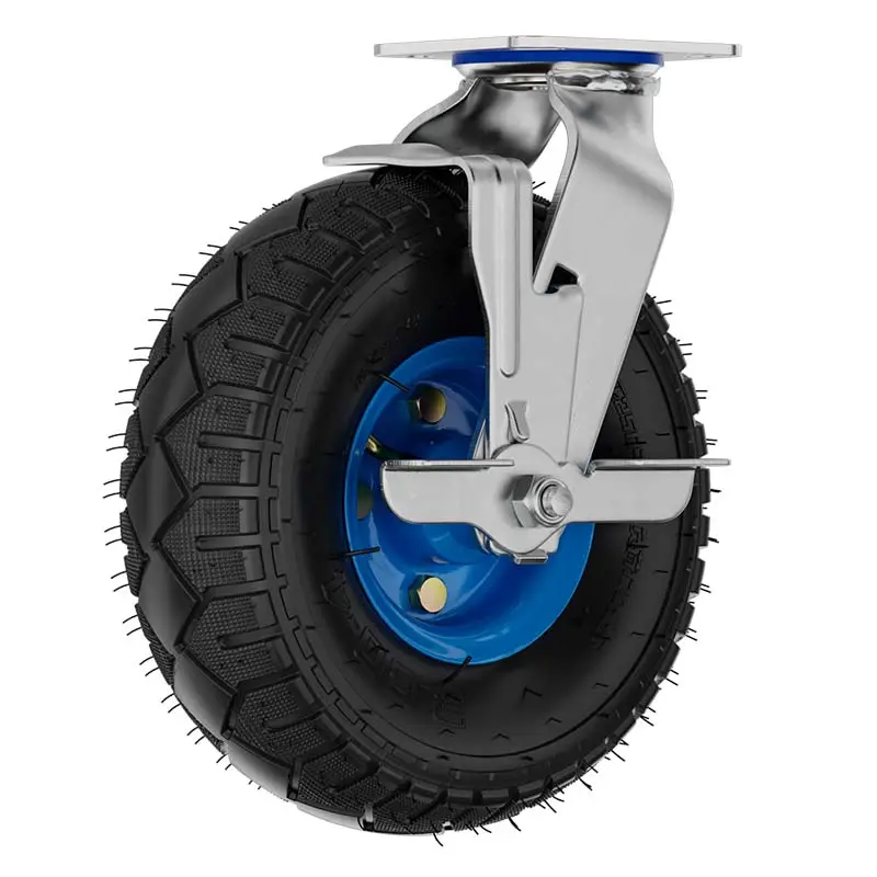 8 inch high load capacity 150kg industrial heavy duty pneumatic swivel trolley caster wheels with side brake