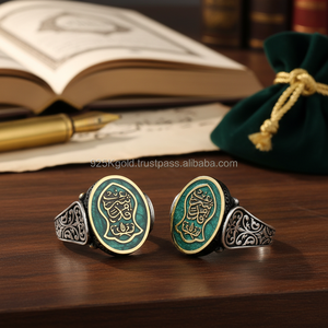 925K Sterling Silver Green Enamel Art Nalain Shareef <b>Men</b> <b>Ring</b> - Product Image 3