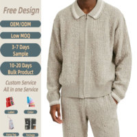 Ensemble de survêtement 2 pièces pour homme en maille gaufrée, veste zippée à col polo et pantalon droit ample, en jacquard texturé
