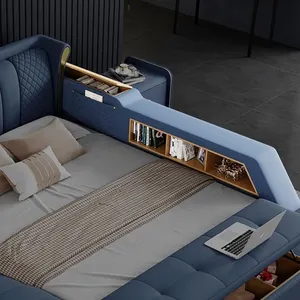 Muebles de dormitorio diseñador de cuero de lujo King queen size moderno de madera multifunción almacenamiento masaje juego de cama de gama alta