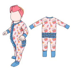 Nuevo diseño <span class=keywords><strong>de</strong></span> pijamas <span class=keywords><strong>de</strong></span> bambú para niñas, manga larga, cuello redondo, lujoso bebé, mono acogedor y suave con volantes en el trasero - Product Image 5