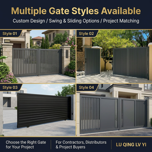 Portail de cour moderne en aluminium, finition <span class=keywords><strong>anthracite</strong></span> gris, à lames verticales, double battant, pour allée de villa, avec serrure intelligente, OEM - Product Image 1
