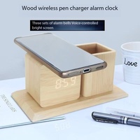 Horloge de table LED SINCERE avec support pour stylos et crayons, alarme, température, date, activation vocale, luminosité réglable, design minimaliste pour enfants et amis