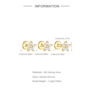 3 Set S925 Petal Shape Triangle Thread Piercing White Zircon Earrings - Product Image 1