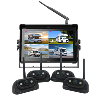 Moniteur 4 canaux à grand écran de 10,1 pouces avec IA BSD, vision nocturne IR étanche, caméra latérale pour camping-car, installation facile, caméra de voiture sans fil