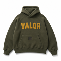 Sweat à capuche pour homme en coton éponge 350g de haute qualité, imprimé avec des lettres floquées vert militaire tactique personnalisé