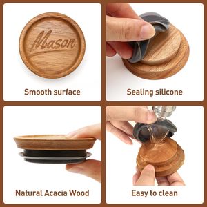 Couvercles en bois d'acacia massif pour bocaux Mason à ouverture standard, accessoires <span class=keywords><strong>de</strong></span> mise en conserve réutilisables - Product Image 4