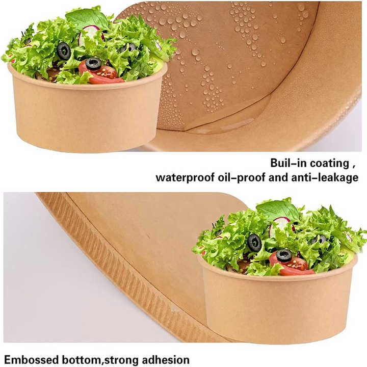 Disposable Printed Take Away Paper Salad Round Custom logo Kraft Paper ...