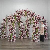 Arco Floral en Forma de U para Entrada de Boda, Rosas Rojas y Rosadas, Amaranto, Arco de Flores con Cobertura Total, Decoración para Fiestas