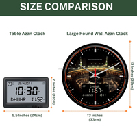 Horloge Murale Islamique Numérique Automatique Style Rétro Kaaba 13 Pouces, Alarme Azan et Heures de Prière, Cadeau Ramadan Haut-Parleur Athan