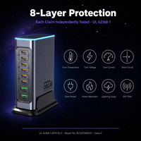 Chargeur GaN 660W pour ordinateur portable, station de charge de bureau 8 ports USB-C PD 3.0 100W, chargeur rapide 6 USB-C 2 USB-A pour appareils électriques