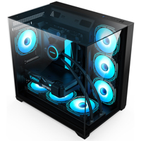 ATX Gaming PC Case Cube Desktop Computer Double Tempered Glass Panel Cabinet Pc case with ARGB Mid Tower Supports 7 Fan Coolers