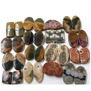 Paire de cabochons en jaspe océanique naturel, pierres semi-précieuses en vrac pour la fabrication de bijoux, lot de jaspe océanique fait main, prix de gros - Product Image 3