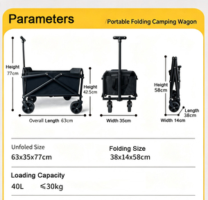 Gerobak Lipat Ukuran Kecil Ultra Ringan Gerobak Utilitas Anak 40L Kereta Camping 30kg Lipat Cepat Rangka Baja Kain Oxford - Product Image 4