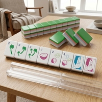 Jeu de Mahjong de voyage Riviera : Tuiles thème tropical, palmiers, parasols, verre marin, jeu de table à profil superposé