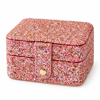 Boîte de rangement pour bijoux en cuir PU rectangulaire élégante et personnalisée, fermeture à bouton pression, finition poudre scintillante/paillettes, sur mesure