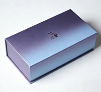 Boîte rigide de luxe à couvercle rabattable, dégradé violet-bleu, style livre, avec insert en EVA moulé, pour parfum et spiritueux haut de gamme, emballage écologique