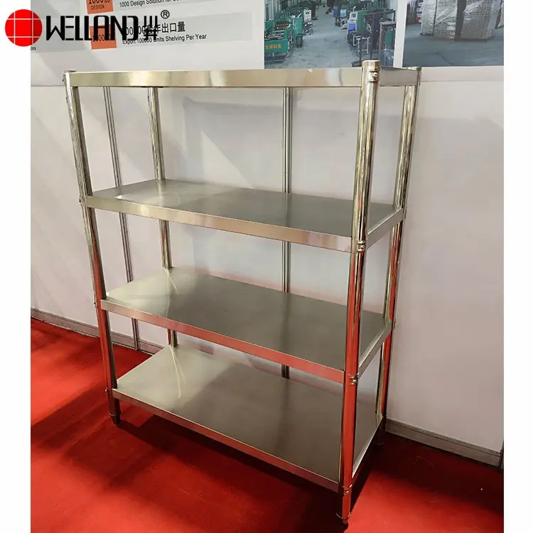 NSF Approve 4 Tier Heavy Duty Restaurant Kitchen Unit Rack Industrial Commercial Solid 304 Stainless Steel Shelves For Storage