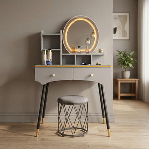 Modern Makeup <b>Vanity</b> Table With <b>Lighted</b> Mirror Storage Desk For Bedroom Furniture - Product Image 4