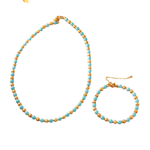 工場直販 レディースネックレス＆ブレスレットセット ハンドメイド ターコイズビーズ ビーチアクセサリー - Product Image 1