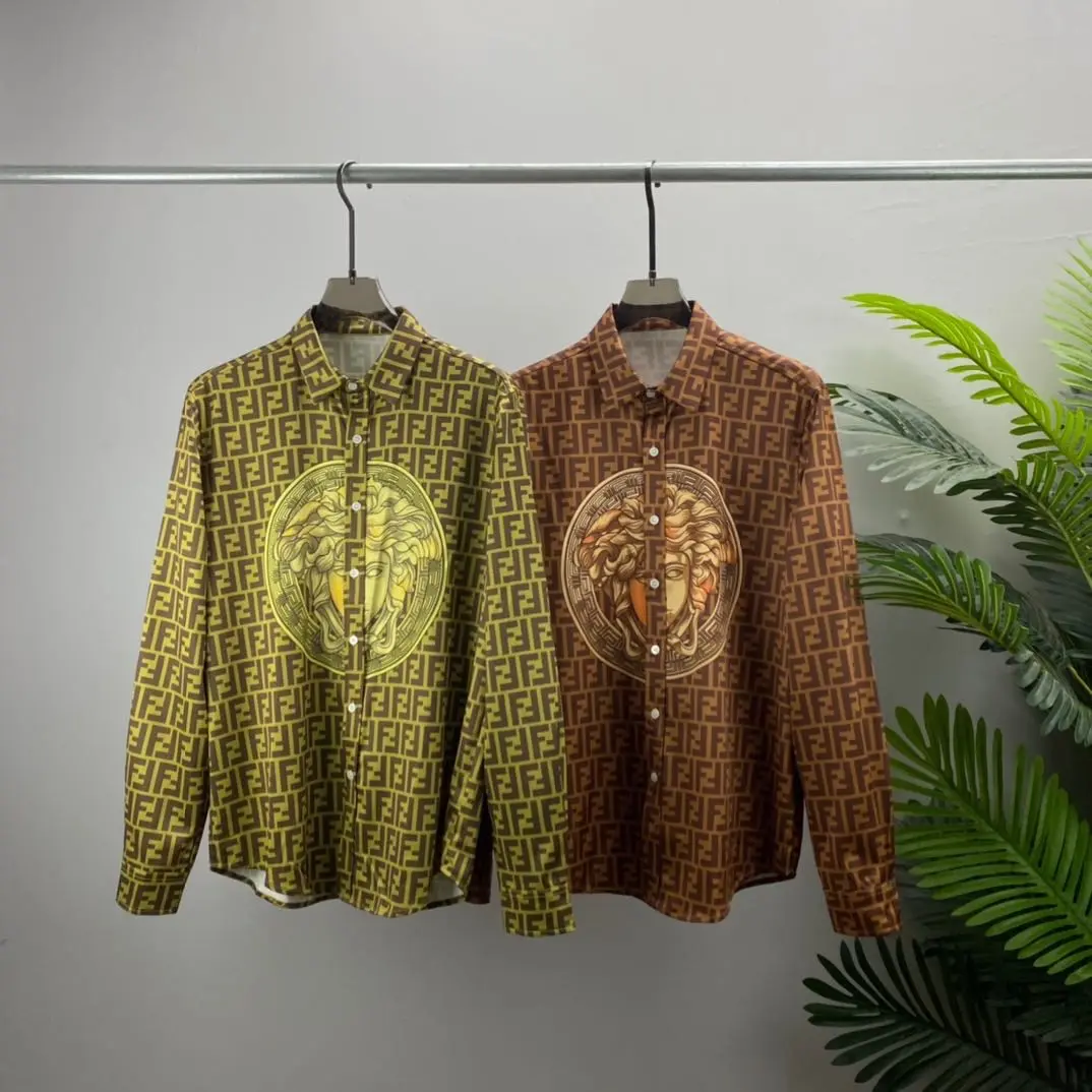 Kaus motif digital 3D untuk musim gugur dan musim dingin, baju motif digital 3D lengan panjang lapisan terbuka, baju gaya Inggris untuk musim gugur dan musim dingin