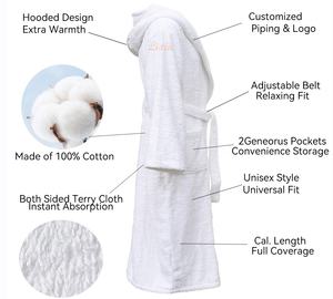 Luxury 100% Cotton Terry Cloth Hooded Bathrobe Thick High Absorbent <strong>Towel</strong> Robe Unisex <strong>Dressing</strong> <strong>Gown</strong> for Hotel Spa - Product Image 5