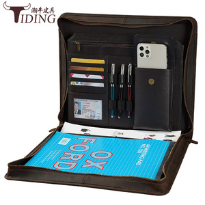 กระเป๋าเอกสารหนังวัวแท้ Tiding Business ขนาด A4 พร้อมช่องใส่แท็บเล็ต กระเป๋าจัดระเบียบสำนักงานแบบคลาสสิก สีน้ำตาลเข้ม - Product Image 1