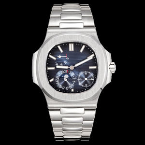 Montre-bracelet automatique carrée de luxe pour homme, bracelet en acier inoxydable, cadran bleu marine, chronographe à phases lunaires, montre-bracelet mécanique - Product Image 1