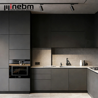 Meubles de cuisine de luxe haut de gamme personnalisés, conception d'îlot de cuisine, cuisine moderne noire complète, armoires de cuisine modulaires