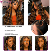 Perruque Lace Front Ombrée Highlight Prête à Porter Sans Colle 1B/30 Body Wave avec Cheveux Mélangés et Baby Hair Densité 200%