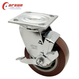 CARSUN Heavy Duty 4/5/6/8 Zoll PU-Rad rollen Lock Industrial Caster Rigid Swivel Style Gummis tahl Aluminium Kugellager OEM - Product Image 3