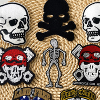 Patch brodé tête de mort pour moto, thermocollant, style punk gothique, applique squelette, badge de vêtement style motard, décoration DIY pour veste et chapeau