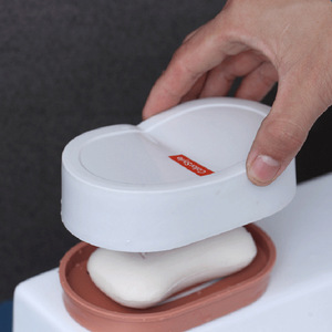 Support de rangement double couche en PP pour savon de salle de bain d'hôtel avec plateau de drainage, boîte à savon en plastique avec couvercle, prix bas, ensembles de salle de bain en gros - Product Image 4