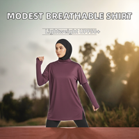 Camiseta Deportiva Transpirable, Ligera y Cómoda para Mujeres Musulmanas, Diseño de Hombros Caídos, Mangas con Orificios para Pulgares