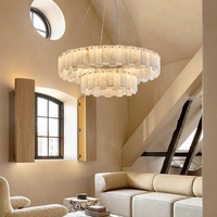 Grand lustre linéaire de luxe à double couche en albâtre Villa salon appartement éclairage de réception d'hôtel