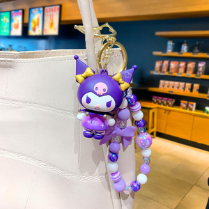 Porte-clés perlés personnalisés en gros, mignons, motif fille démon violet, breloques de sac et bracelets de poupée de dessin animé - Product Image 3